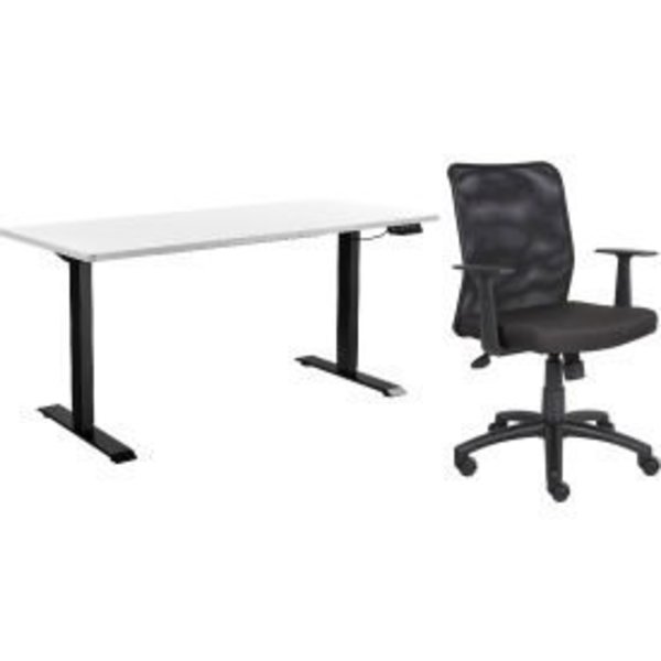 Global Equipment Interion    Height Adjustable Table with Chair Bundle - 60"W x 30"D - White w/ Black Base 695780WH-B